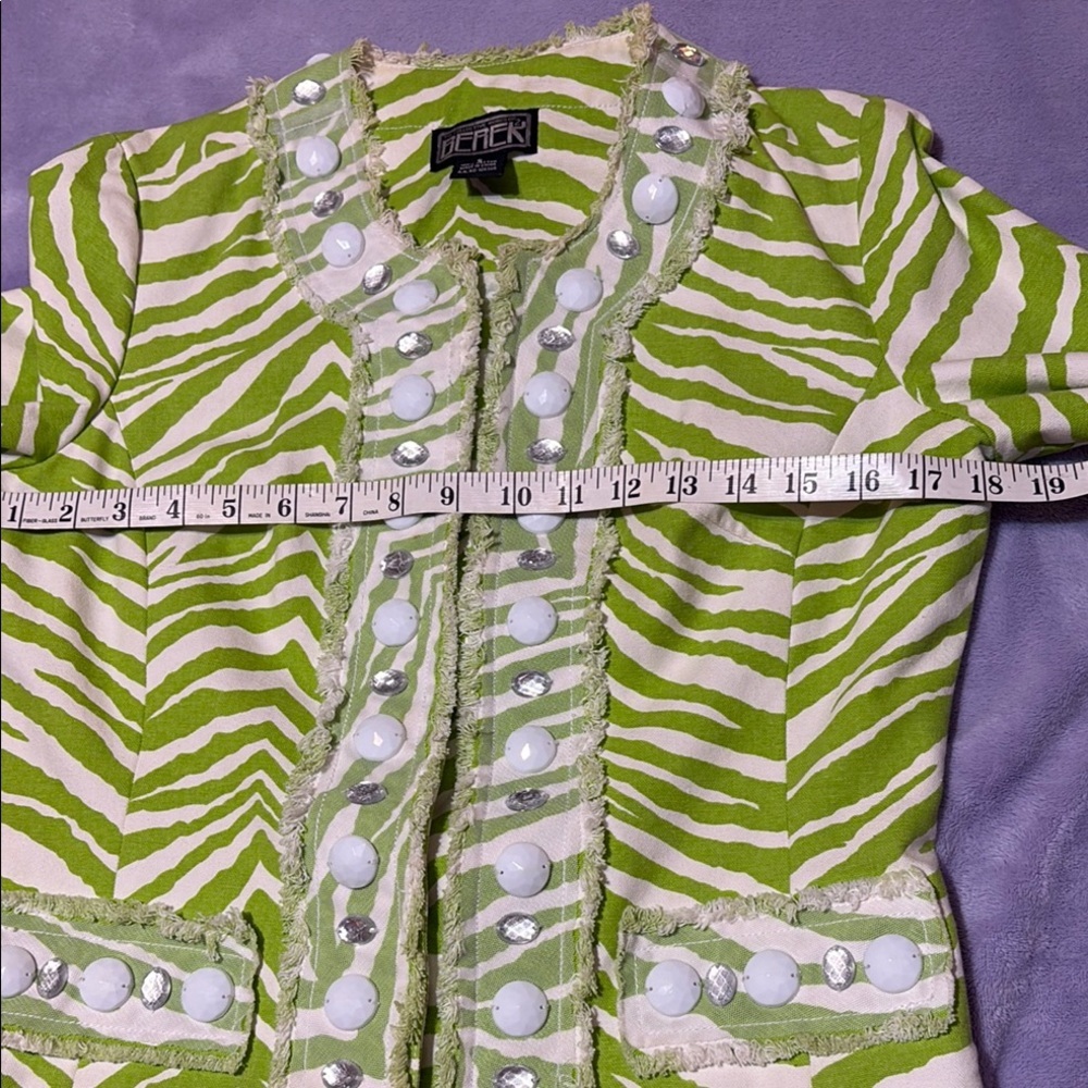 Berek S Green Zebra Jacket Rhinestone - Picture 6 of 10